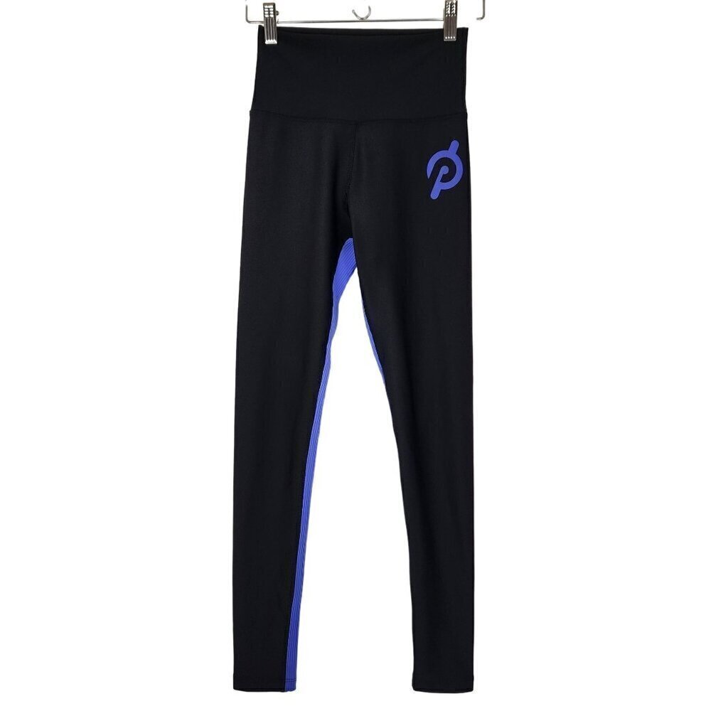 Peloton Show Up Rib Leggings Womens Small Black Purple Full Length Spin Cycling